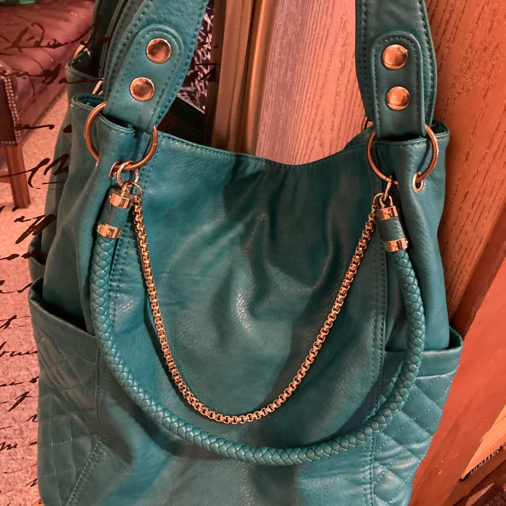 Black Rivet Teal Women's Bag with Gold Accents